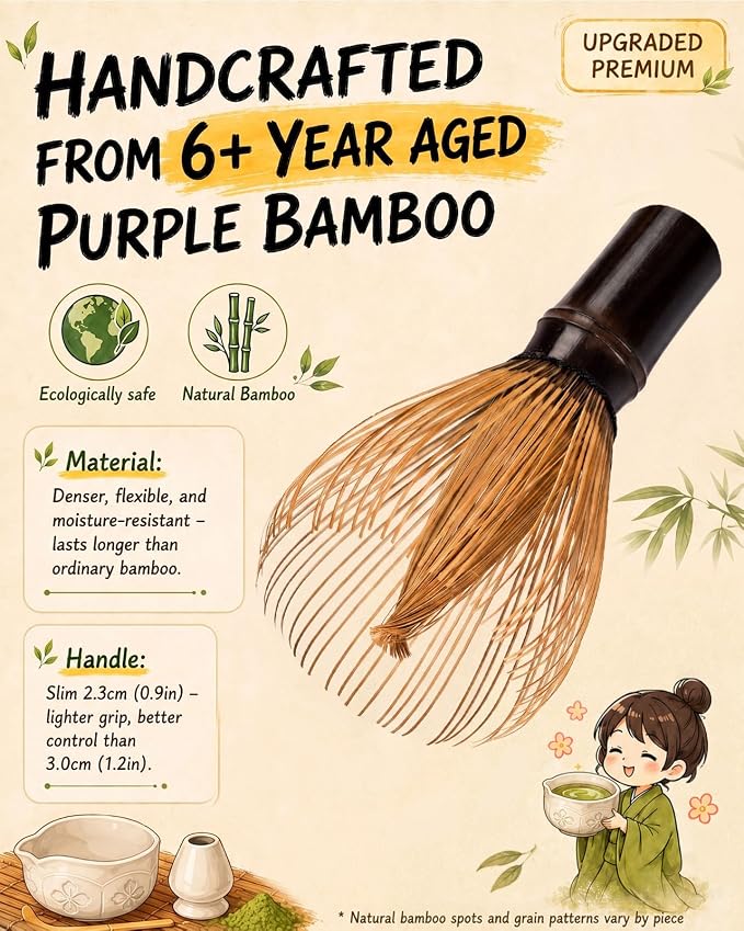 Authentic Shin Chasen Matcha Whisk – 6+ Year Aged Purple Bamboo | Handcrafted for Ceremonial Grade Matcha, Traditional Japanese Tea Ceremony Tool for Matcha Bowl