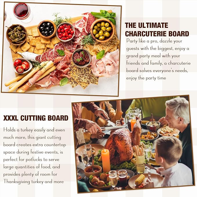 Sintuff 30 x 20'' Extra Large Bamboo Cutting Board Stove Top Cover Cutting Board with Juice Groove and Handle Over the Sink XXXL for Kitchen Serving Cheese Meat Turkey, Pre Oiled