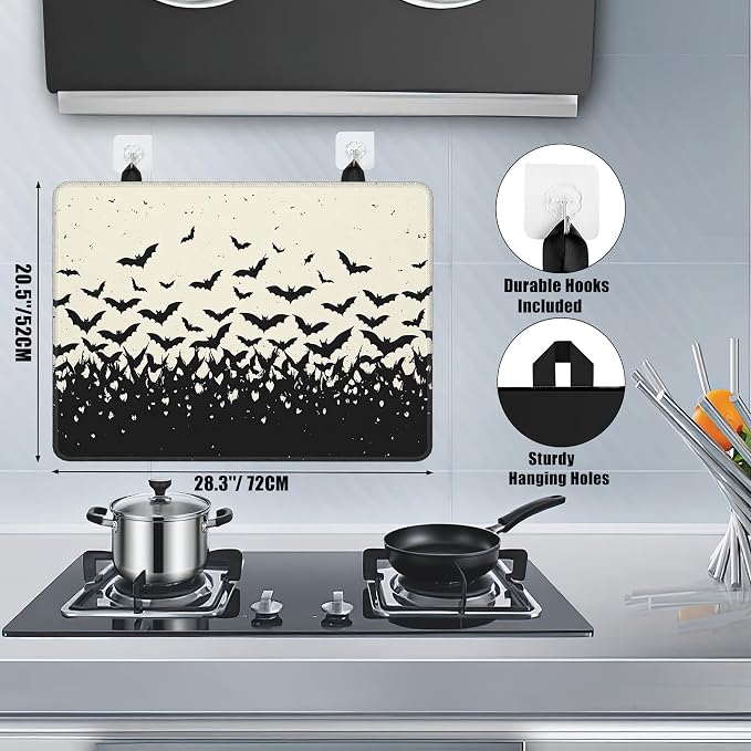 Electric Stove Top Cover,Gothic Bats Stove Cover for Glass Top Electric Stove,Halloween Heat Resistant Flat Top Stove Mat Countertop Protector, 28 x 20 Inch