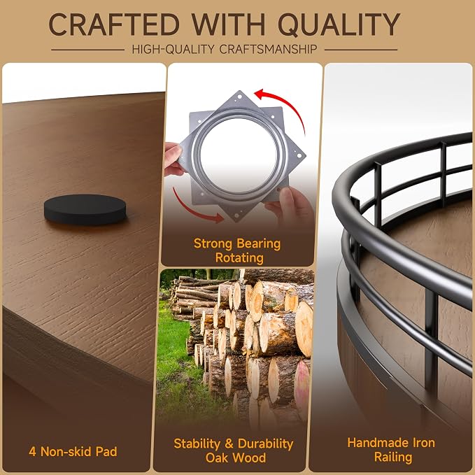AMH 24-Inch Extra Large Farmhouse Oak Lazy Susan Organizer, Walnut Finish | Smooth rotating oak tray with walnut finish for dining tables, kitchen counters, pantries and cabinet storage.