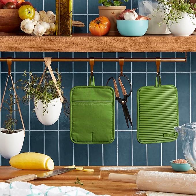 KitchenAid Ribbed Soft Silicone Pot Holder 2-Pack Set, Matcha, 7"x9"