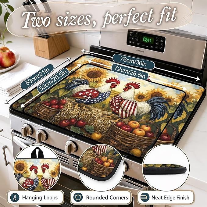 Patriotic Electric Stove Top Cover | Heat Resistant Glass Cooktop Protector for Kitchen Ceramic Countertops, Multiuse Stove Cover and Dish Drying Mat