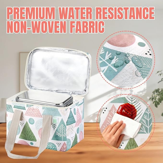 VENO 2 Pack Small Cooler Insulated Lunch Bag Reusable Grocery Shopping Bag | Collapsible Lunch Box Tote for Women Men w/ Handles, Dual Zippers, 9L Capacity for Work Office Picnic Beach (Pastel Forest)