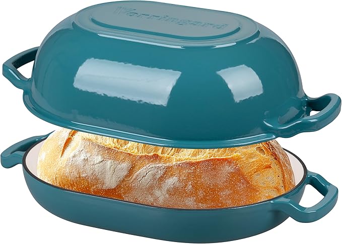 VORRINGARD Enameled Cast Iron Sourdough Bread Oven, Dutch Oven, Loaf Cast Iron Bread Pan for Homemade Bread Baking, Meatloaf Pan with Lid, 7QT, Bluegreen