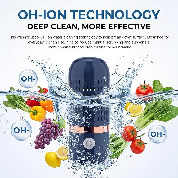 Fruit and Vegetable Cleaner Produce Purifier Washer Device Wireless Rechargeable Ipx7 Waterproof, 10-Min Automatic Cleaning for Kitchen Produce Washing
