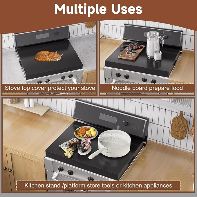 BJADE'S Stove Cover Board - 30"x22"x3" Gas/Electric Range Top Cover with Anti-Slip Feet, Kitchen Organizer & Noodle Board, Black Cooktop Protector for Counter Space Expansion