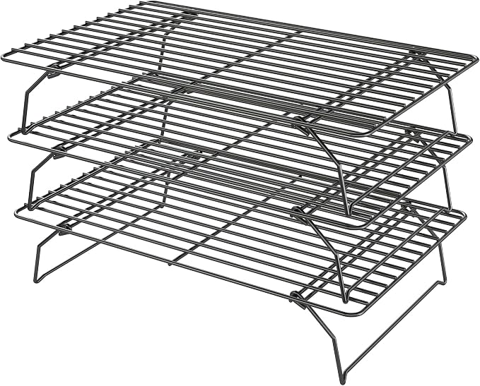 Cooling Racks for Cooking and Baking - 3 Tier Stackable Grid Wire Baking Rack for Oven Cooking, Baking, Grilling, Roasting - Dishwasher Safe Bacon Rack - Black