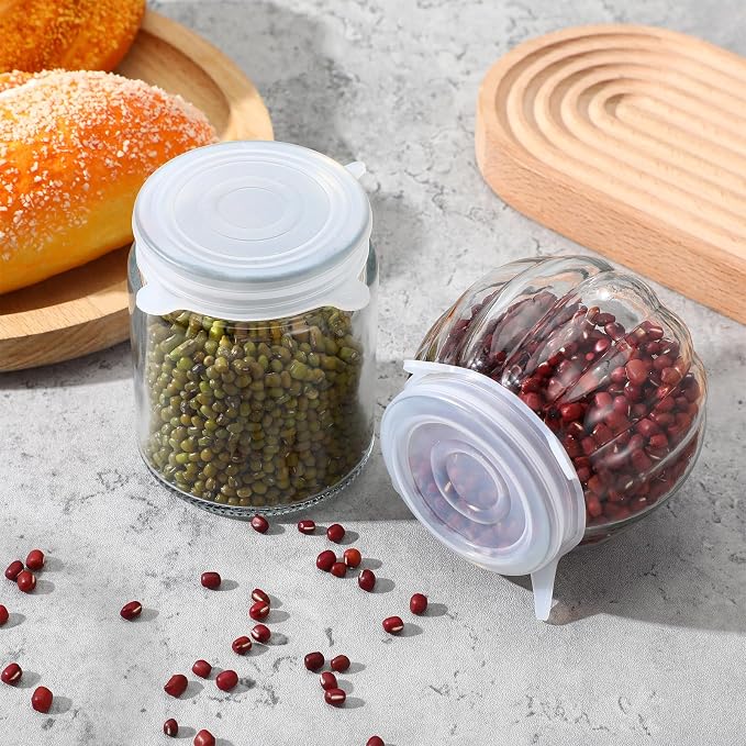 Extra Small Silicone Stretch Lids 2 Inch, 8 Pack Cruet Lid Reusable, Food Grade Elastic Bottle Caps for Yogurt Jars, Milk Bottles, Cans Lids Small, Dishwasher and Freezer Safe, Clear
