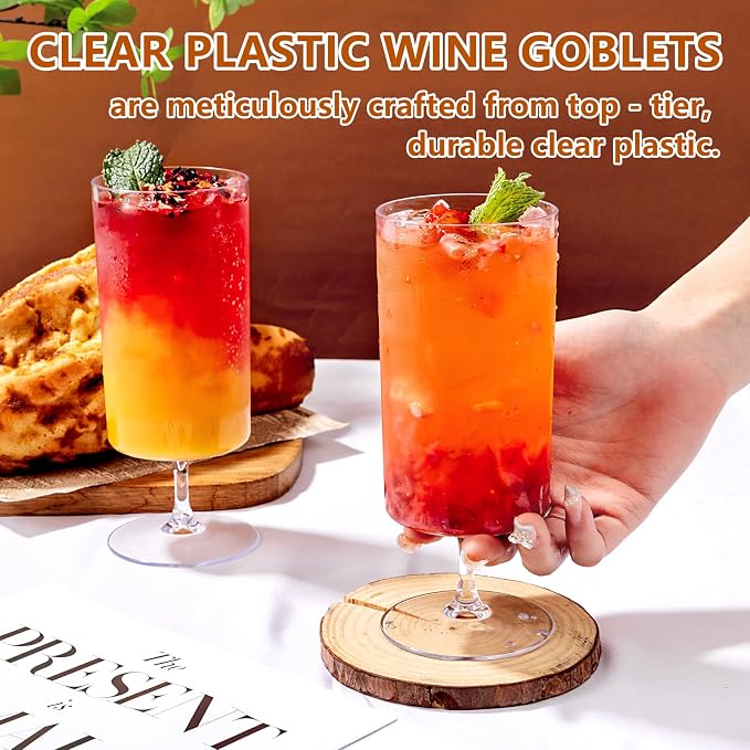 Ciaell 12 Pack Plastic Water Goblets for Weddings Parties | 14 oz Short Stem Water Goblets, Heavy Duty Plastic, Wine Beer Juice Cocktails for Anniversaries Dinners Birthdays