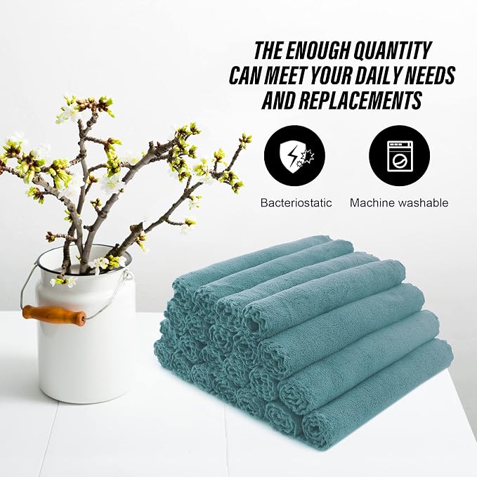 MOONQUEEN Ultra Soft Premium Washcloths Set - 12 x 12 inches - 24 Pack - Quick Drying - Highly Absorbent Coral Velvet Bathroom Wash Clothes - Use as Bath, Spa, Facial, Fingertip Towel (Teal)