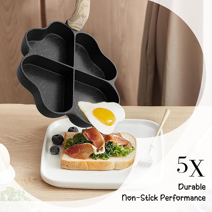 Caannasweis Egg Omelette Pan, 4-Cup Nonstick Granite Omelette Skillet Breakfast Frying Pan Egg Cooker Suitable for Gas Stove & Induction Cookware, PFOA PFOS Free, Black Heart Shaped