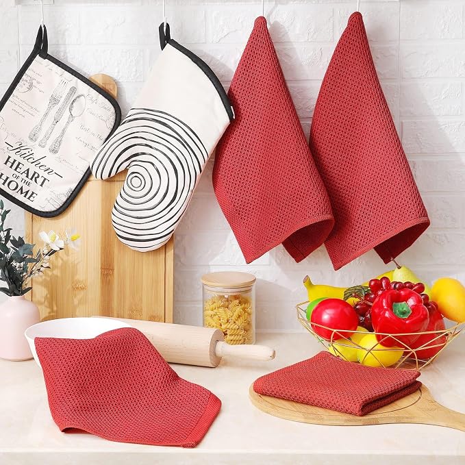 Homaxy 100% Cotton Waffle Weave Kitchen Dish Cloths 24-Pack, Brick Red | 12 x 12 Inches, Ultra Soft Absorbent Dish Towels, Quick Drying Dish Rags with Hanging Loop