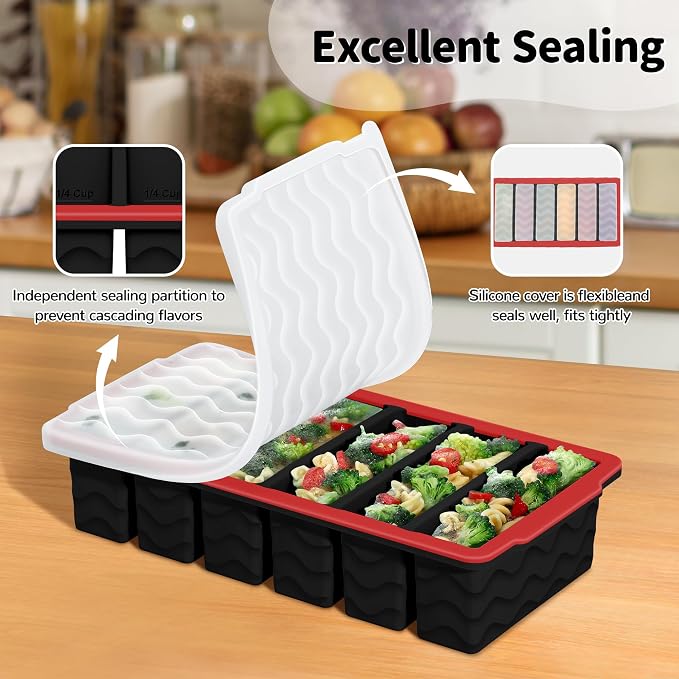 3-Pack Silicone Freezer Trays with Lid, Soup Freezer Container Molds | 2 Large 2-Cup, 4 Medium 1-Cup, 6 Small 1/2-Cup, BPA Free, Ice Cube Tray for Soup, Stews, Sauces, Meal Prep, Broth, Leftovers