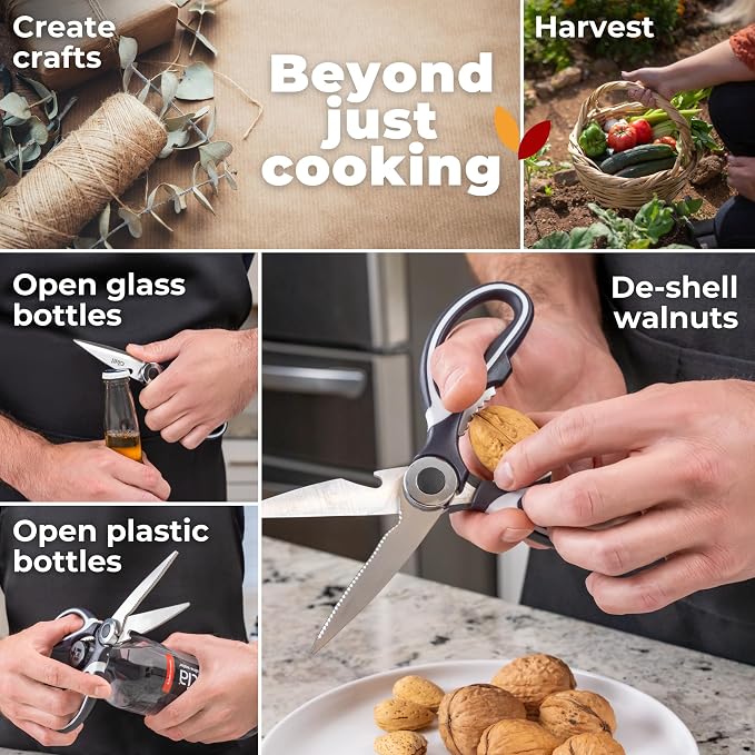 Gidli Kitchen Shears & Seafood Scissors Set - Lifetime Replace. Warranty* | Gidli Heavy Duty Utility Stainless Steel All Purpose Ultra Sharp Scissors for Meat, Poultry, Food & Cooking - Dishwasher Safe