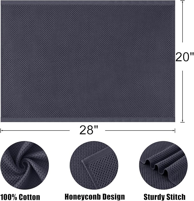 Kitinjoy 100% Cotton Waffle 4-Pack Kitchen Towels, 20" x 28", Dark Grey | Super Soft, Ultra-Absorbent, Fast Drying, lightweight, Quick Drying Kitchen Hand Towels