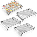 Kifmurase 4PCS Stackable Cooling Rack for Baking, 13.3 x 9.3 Inch Carbon Steel Wire Rack with Folding Legs for Cookie Cake Pizza Jerky, Multi-Use Bread Oven Racks for Cooking Roasting Drying Grilling