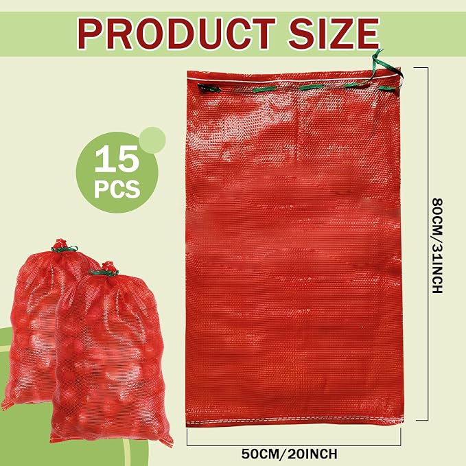 15 Pcs 60 LB Extra Large Mesh Onion Potato Bags,31'' x 20'' Reusable Drawstring Produce Storage Bags,Washable Net Bag for Vegetables Onions Potatoes Citrus Crawfish Firewood