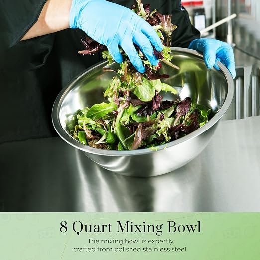 OCS Parts 8 Quart Stainless Steel Mixing Bowl | 13.25-Inch | Professional Grade Flat Base Mixing Bowl