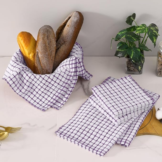 Homaxy Kitchen Towels and Dishcloths Set, Set of 8, Purple | Cotton Terry Kitchen Dish Towels, Super Soft and Absorbent Dish Cloths, 16 x 25 and 12 x 12 Inches
