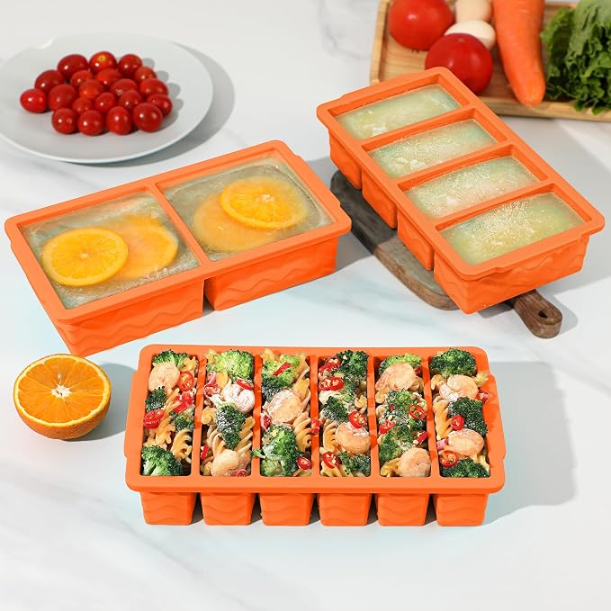 3-Pack Silicone Freezer Trays with Lid, Soup Freezer Container Molds | 2 Large 2-Cup, 4 Medium 1-Cup, 6 Small 1/2-Cup, BPA Free, Ice Cube Tray for Soup, Stews, Sauces, Meal Prep, Broth, Leftovers