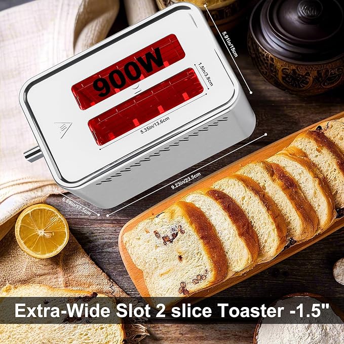 Touch Screen Toaster 2 Slice, Bagel Toaster with LCD Display, Stainless Steel Smart Digital Toasters with +15s Boost,Dual Memory Functions,Toasters with 6 Shade Settings & Extra-Wide Slots,900W