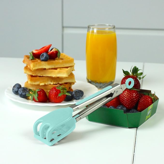 Mini Waffle Tongs by StarBlue Green – 8 Inches Silicone and Nylon Serving Tongs with Non-Slip Smooth Handles, Non-Scratch and Dishwasher Safe, Multipurpose Spatula for Belgian Waffle Serving