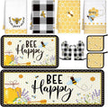 Fourluoo 10 Pcs Bee Kitchen Decor Set Honey Bee Dish Towels Rugs Oven Mitts and Pot Holders Set Farmhouse Kitchen Decor for Women Mom Gift Cooking Baking Grilling