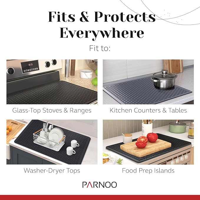 PARNOO Silicone Stove Top Cover for Electric Stove – Heat‑Resistant Glass Top Stove Protector Mat – Universal Flat Top Stove Cover, Black 28” x 20”