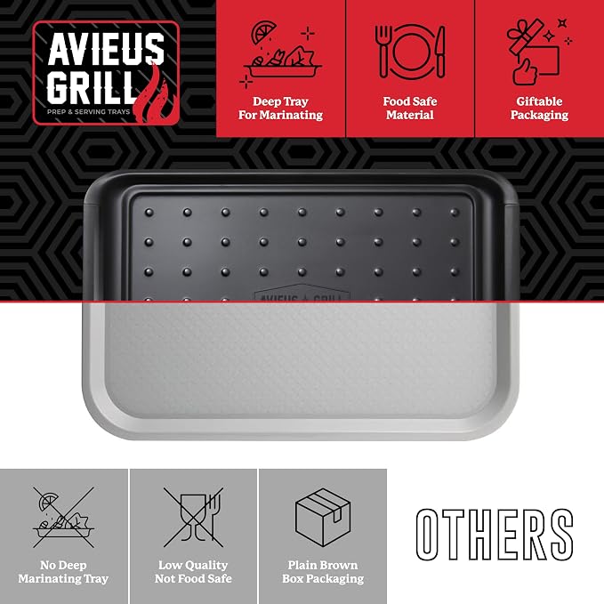 AVIEUS Grill Prep and Serve Trays | Set of 2 Stackable, Melamine Trays | Serving Tray & Marinating Tray | Serving Platter for Plating Food & BBQ Prep Tub for Marinating Meats | Grill Accessories |