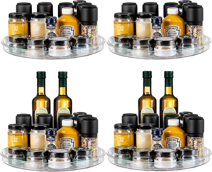 4 Pack Turntable Organizer Non-Skid, Large 13" Cabinet Lazy Susan Clear Turntable Organizer for Pantry Lazy Susan Organizer, Storage Containers for Kitchen, Countertop