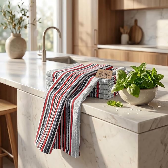Urban Villa Kitchen Towels Cotton Dish Towels 20”x30” (Set of 6) Grey