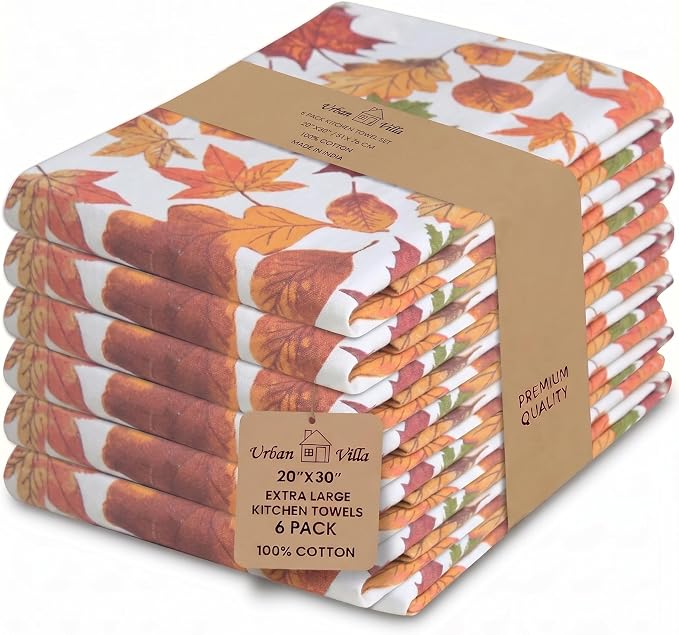 Urban Villa Kitchen Towels Cotton Dish Towels 20”x30”(Set of 6)Harvest Leaf
