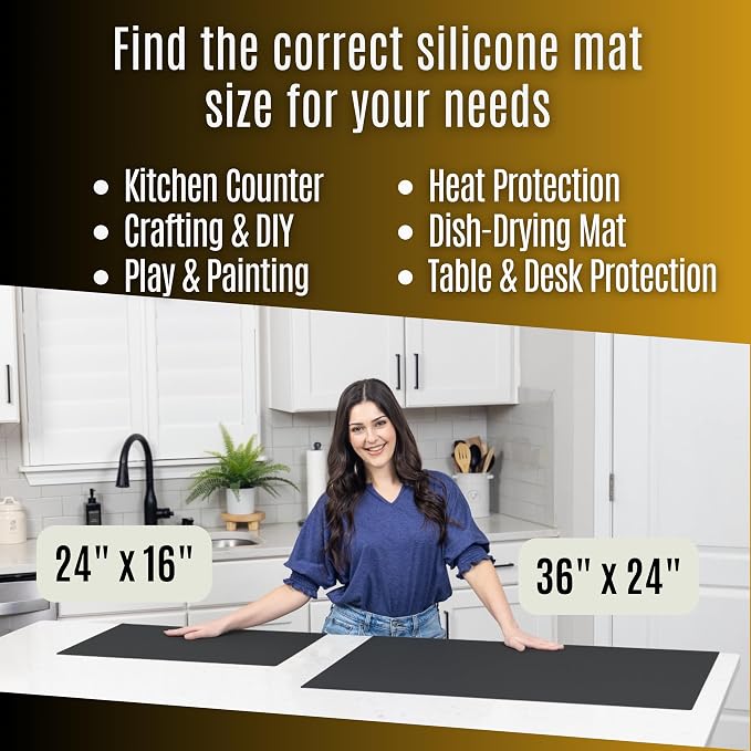 Extra Large Silicone Mats for Crafts with "Edge Protection" – Silicone Table Mat – Multipurpose Heat Resistant Silicone Mat – No Folds or Wrinkles – 1.4mm Thick, 36"x24", Black