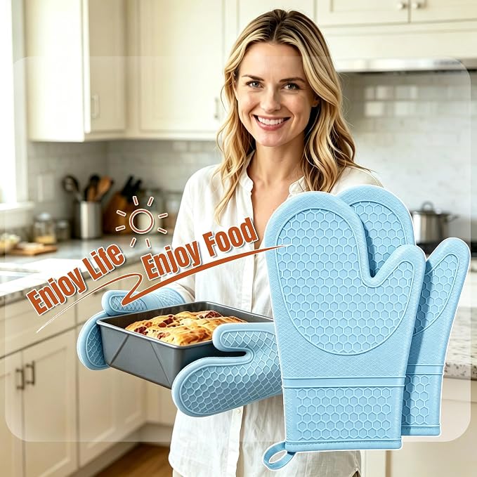 Silicone Oven Mitts 2-Pack, Heat Resistant Non-Slip Grip Gloves, Green