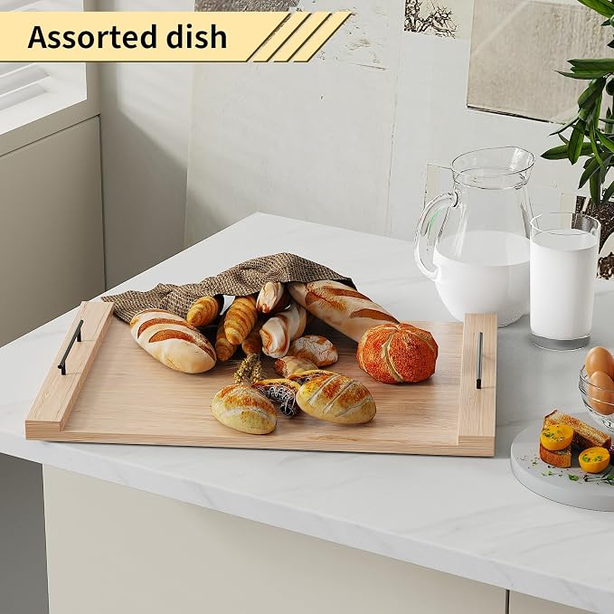Oak-colored Wood Noodle Board Stove Cover with Handles - 30x22 inch Stove Top Cover for Gas Burners, Decorative Wooden Stove Topper for Electric Range, Extra Counter Space for Farmhouse Kitchen