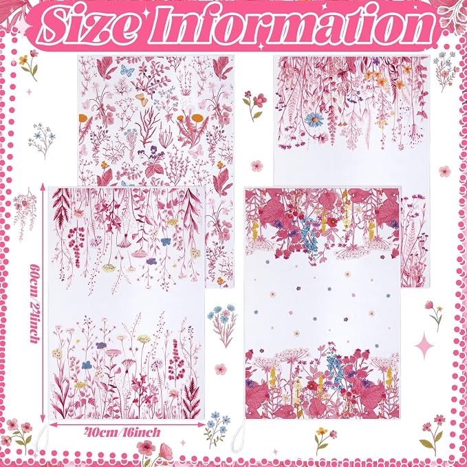 4 Pcs Wildflower Kitchen Towels, Pink and White Hand Dish Cloths | Fast Drying Absorbent Decorative Floral Daisy Wildflower Tea Towels, Housewarming Gift for Kitchen Cooking Baking Bathroom