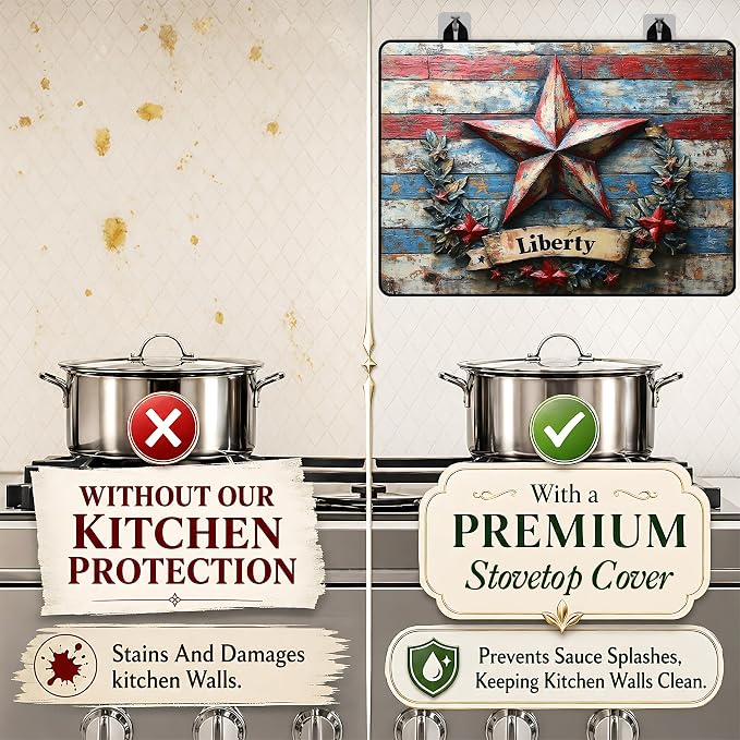Patriotic Electric Stove Top Cover | Heat Resistant Glass Cooktop Protector for Kitchen Ceramic Countertops, Multiuse Stove Cover and Dish Drying Mat