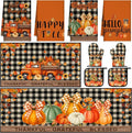 Fourluoo 10 Pcs Kitchen Dish Towels Rugs Oven Mitts and Pot Holders Set Farmhouse Kitchen Decor Set for Women Mom Daughter Gift Cooking Baking Grilling(Harvest Color,Pumpkin)