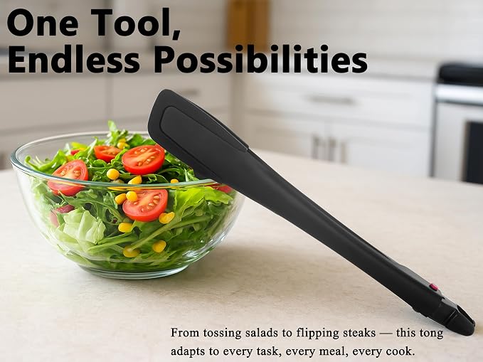 Professional Stainless Steel Kitchen Tongs, Dishwasher safe 12'' Black | Food-Grade Silicone Anti-Slip Design with Comfortable Grip, Multi-Purpose for Salad Serving, BBQ and Cooking