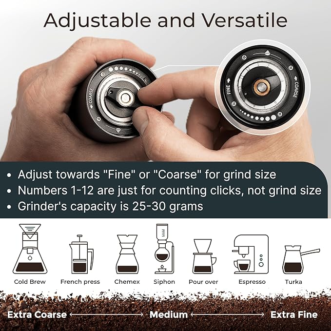 Premium Manual Coffee Grinder for Espresso, Pour Over & French Press with Stainless Steel Conical Burr, Precision Adjustable Hand Grinder, Compact Travel Size - by Alpaca Ventures