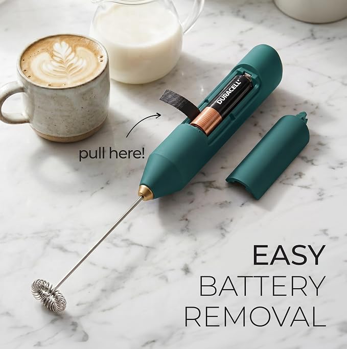 Zulay Kitchen Powerful Milk Frother AA Batteries Included – Ultra Fast Handheld Drink Mixer with Stainless Steel Whisk Stirrer for Coffee, Protein, Matcha & More, Frother Wand Electric Frothmate