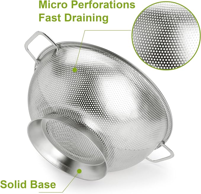 Gulex Colander Stainless Steel 5-Quart, Strainer Kitchen, Dishwasher Safe