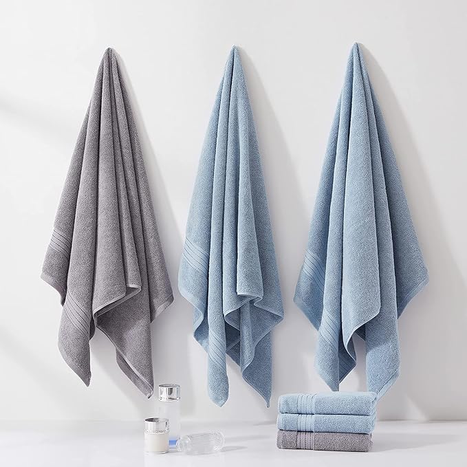 COZYART Luxury Bath Towels 2 PCS, Light Blue 100% Turkish Cotton 650 GSM | OEKO-Tex 100 Certified Zero Twist Ring Spun, Soft Absorbent Quick Dry, Plush Fluffy, Breathable Hotel Quality for Daily Use