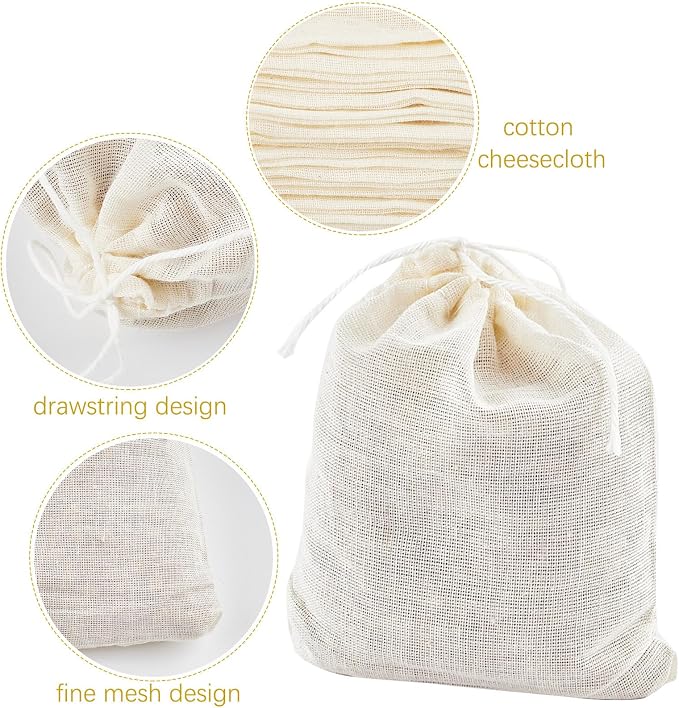 TUZAZO 24 Pcs Muslin Bags with Drawstring 3 x 4 inch, Reusable Tea Bags for Loose Leaf Tea, Natural Cotton Unbleached Cheesecloth Small Spice Bag for Cooking Soup Herb Sachet Bag Empty