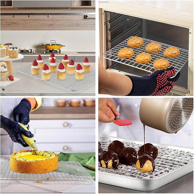 TeamFar Cooling Rack, Stainless Steel Baking Rack for Oven | 15.3/ 11.6/ 9.8/ 8.7 Inch Grid Roasting Rack for Baking Pans, Cookie Cupcake for Christmas Camping, Dishwasher Safe - 4PCS