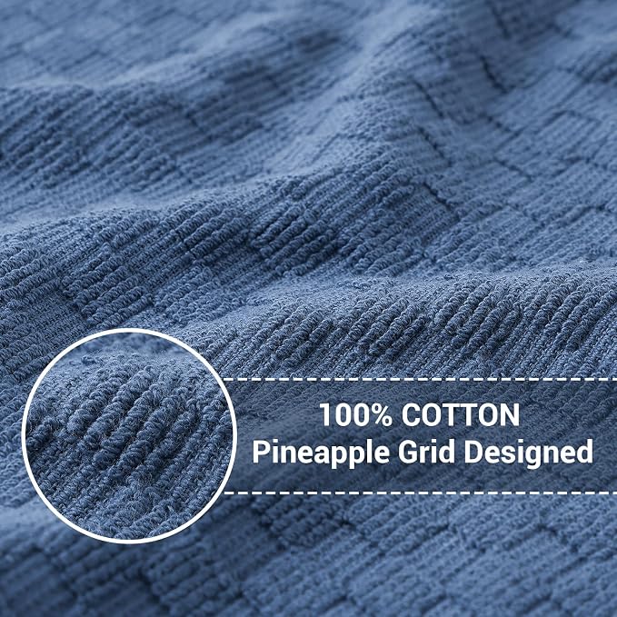 Homaxy 100% Cotton Terry Dish Cloths, 12"x12", 8-Pack, Navy Blue | Ultra Soft Absorbent Dish Towels with Hanging Loop, Pineapple Grid Designed