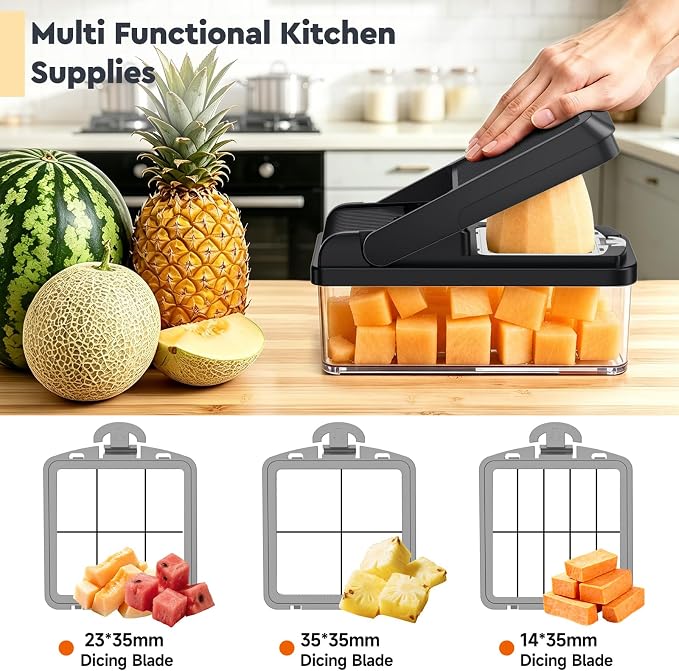 MealHelper 15-in-1 Vegetable Chopper, Food Veggie Chopper With Container | Kitchen Prep Tool, Cheese Grater, Home Essentials & Kitchen Gadgets, with Sharp Stainless Steel Blades(10 Blades, Gray)
