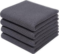 Homaxy 100% Cotton Waffle Weave Kitchen Dish Towels 4-Pack, Dark Grey | 13 x 28 Inches, Ultra Soft Absorbent Dish Towels, Quick Drying Cleaning Towels
