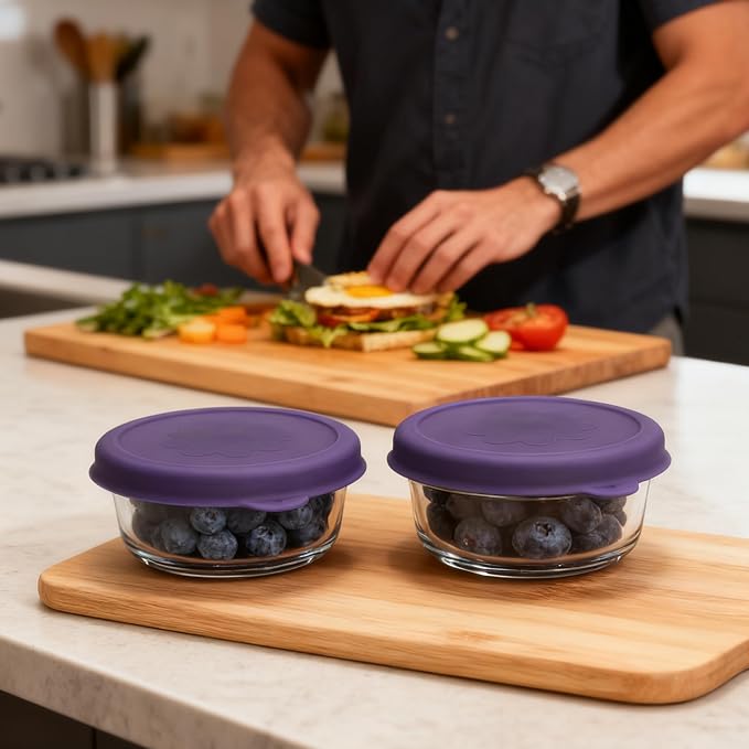 2 Cup Round Silicone Storage Cover Lids Replacement for Anchor Hocking and Pyrex 7200-PC Glass Bowls (Container not Included) (Dark Blue) 2 Pack