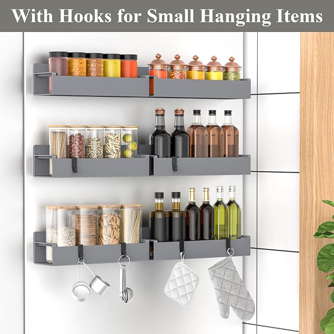 6 Pack Magnetic Spice Rack Organizer for Refrigerator and Oven, Dark Grey Fridge Organizers and Storage for Kitchen